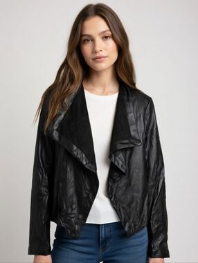 Women's Black Draped Leather Jacket